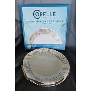 Corelle Everyday Expressions Glass Geometrica 7.5" Salad  Snack Plates 4 Piece